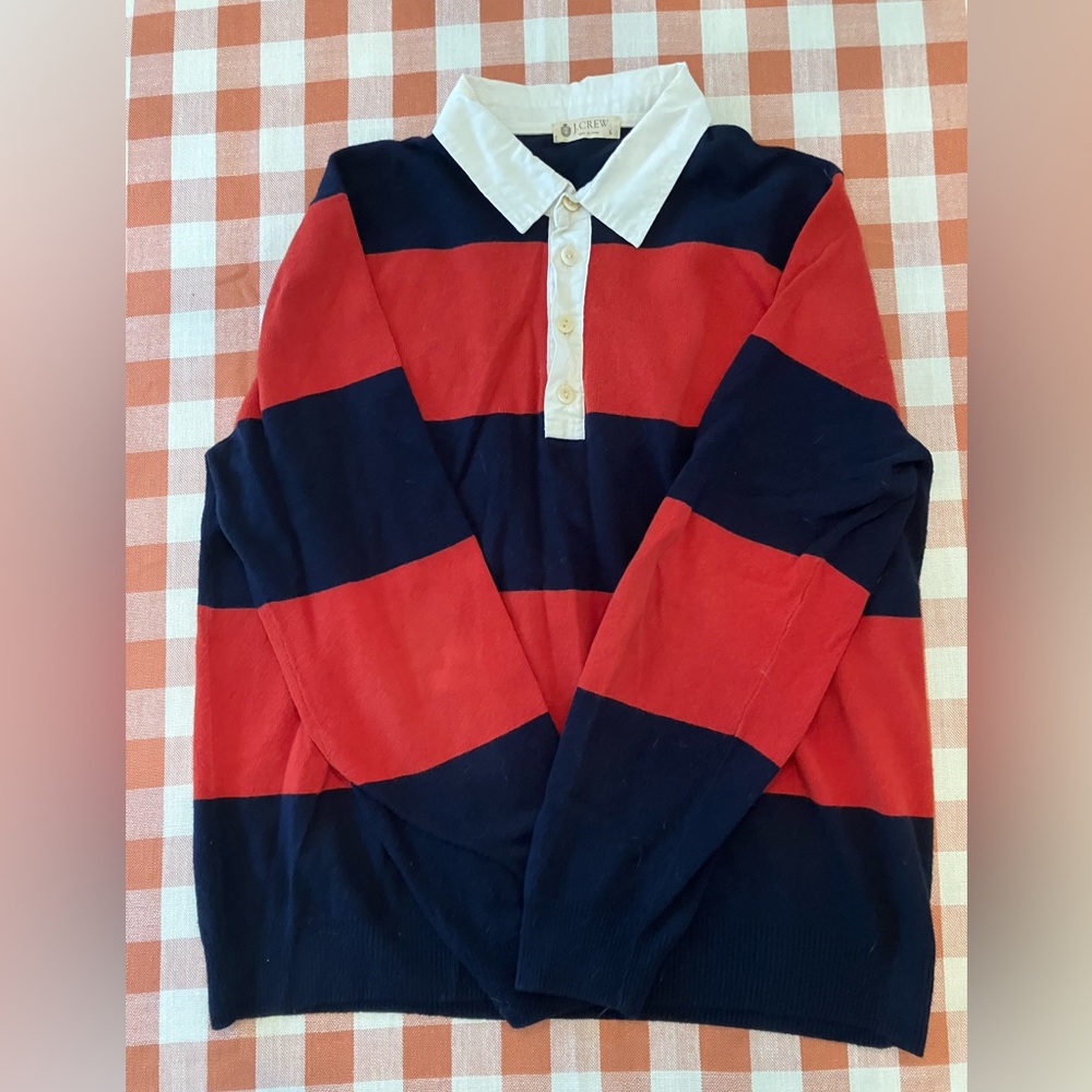 Vintage J. Crew Men’s Long Sleeve Rugby Sweater. Red & Blue Stripes. Size Large.
